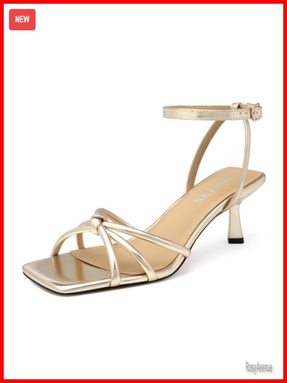 Kitten Heel Strappy Sandals with Adjustable Ankle Strap Square Open Toe